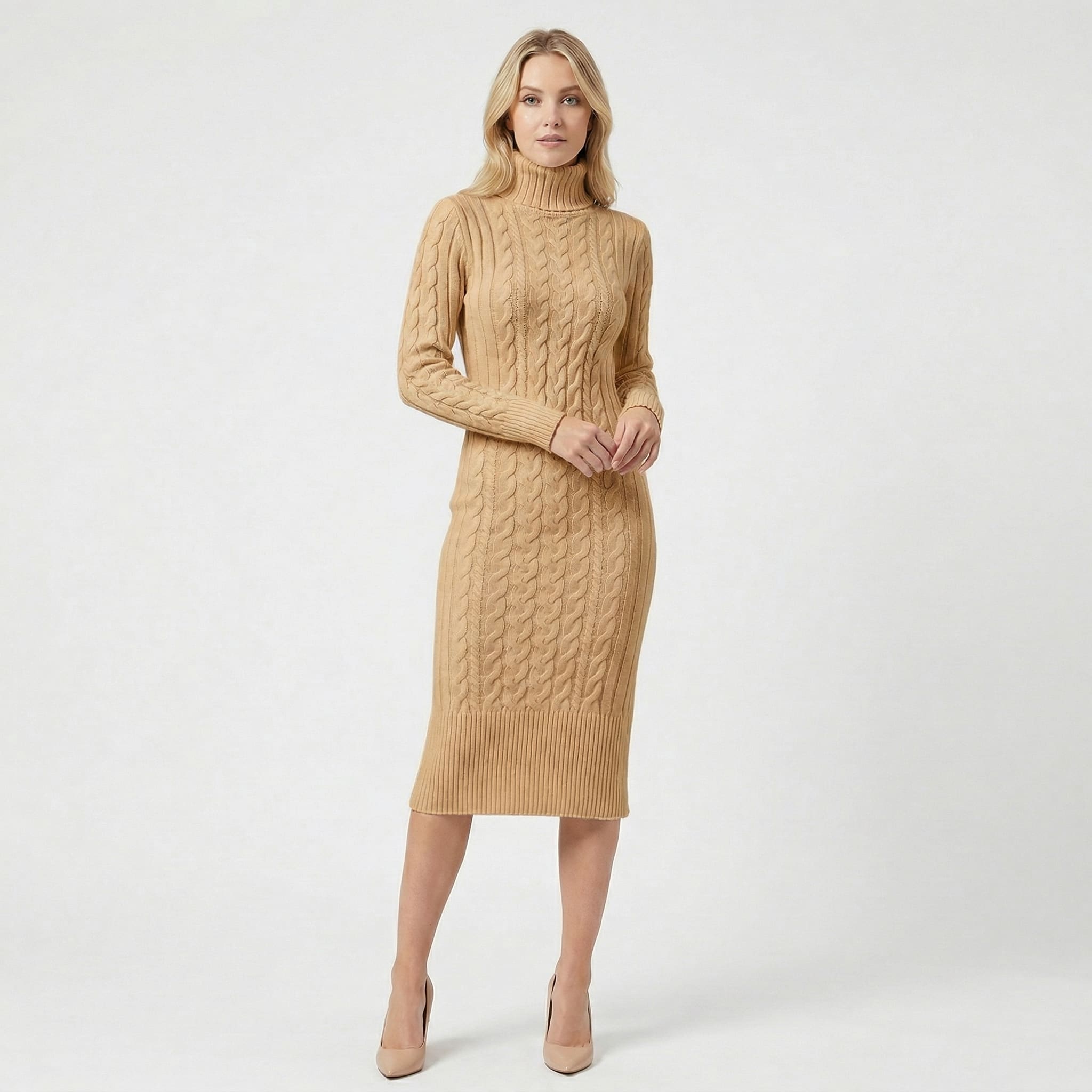 Priscilla Cable Knit Turtleneck Sweater Dress_8