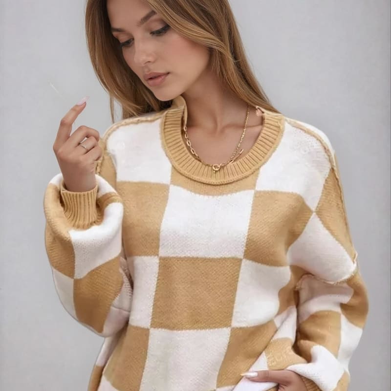 Greer Checkerboard Knit Sweater_1