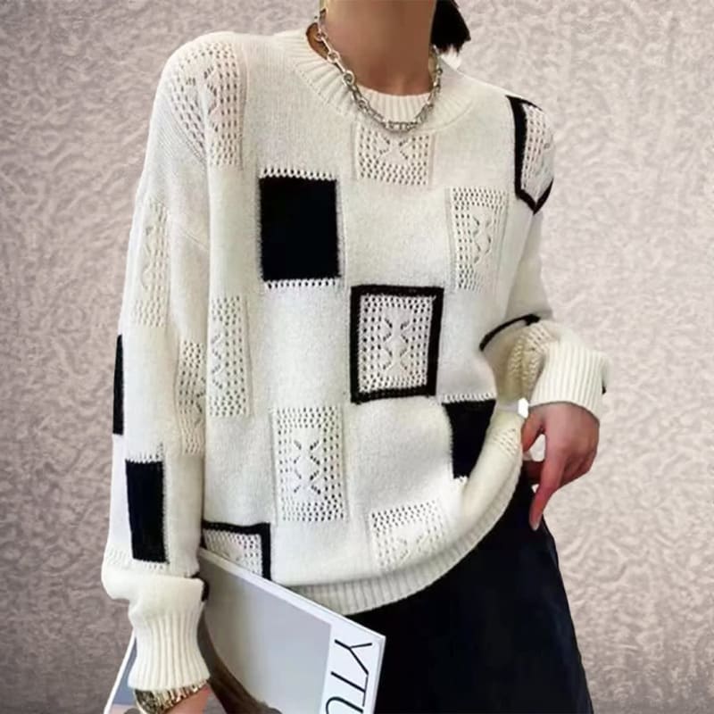 Frankie Oversized Patchwork Knit Sweater_1